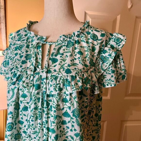 NWOT Draper James Flutter Sleeve Top Blouse Shirt Woodblock Green Floral MEDIUM - Picture 7 of 9